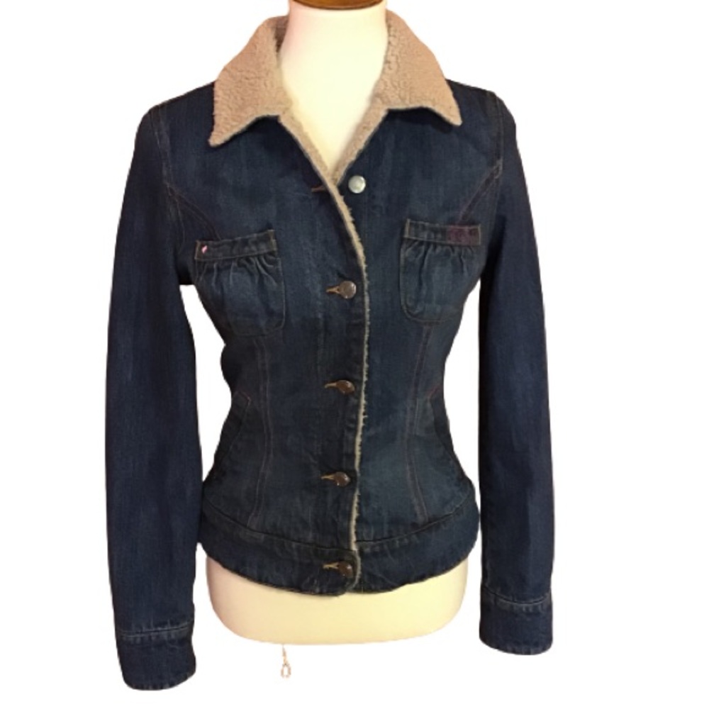 Fox fleece collar fitted jean jacket